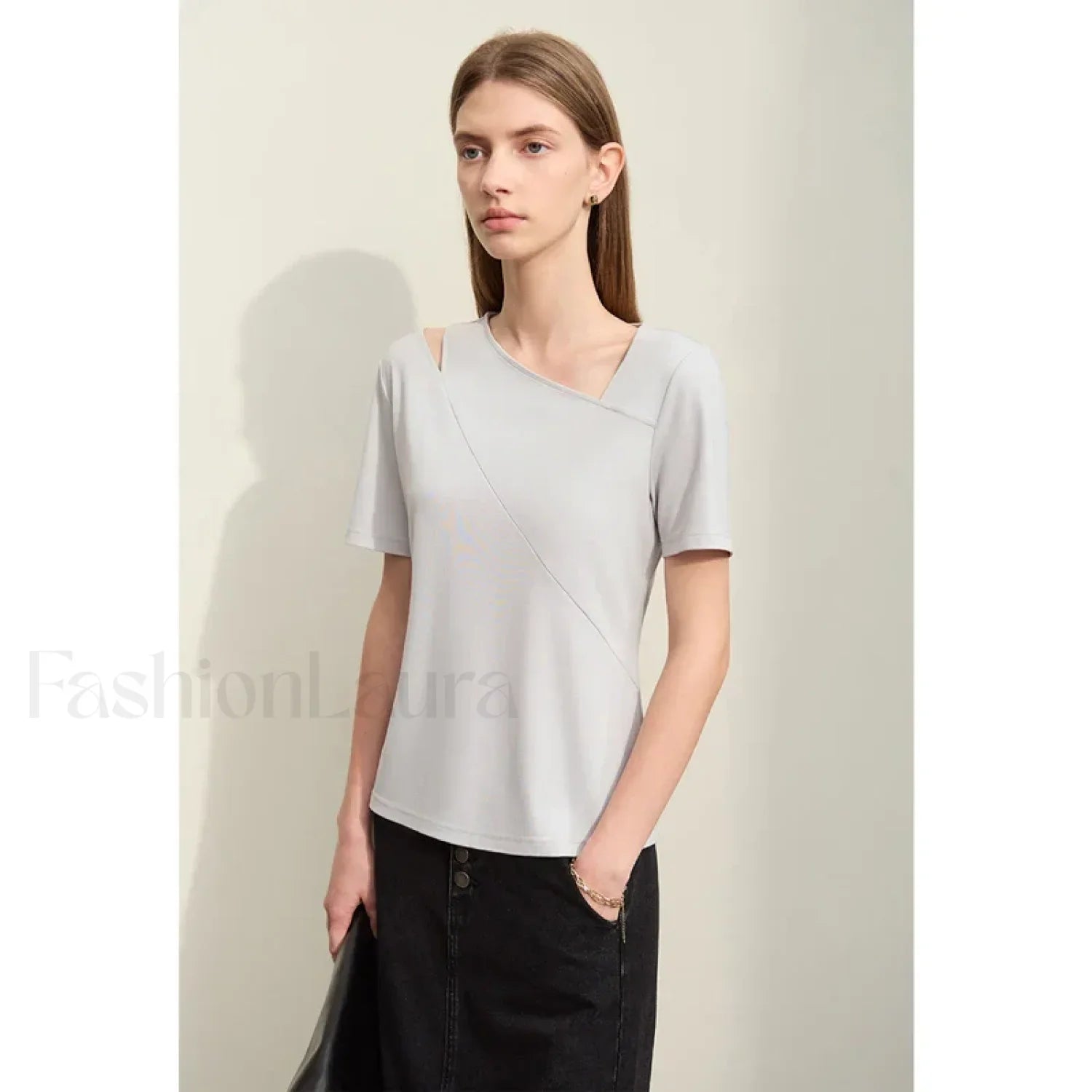 Asymmetric V-Neck Stretch T-Shirt