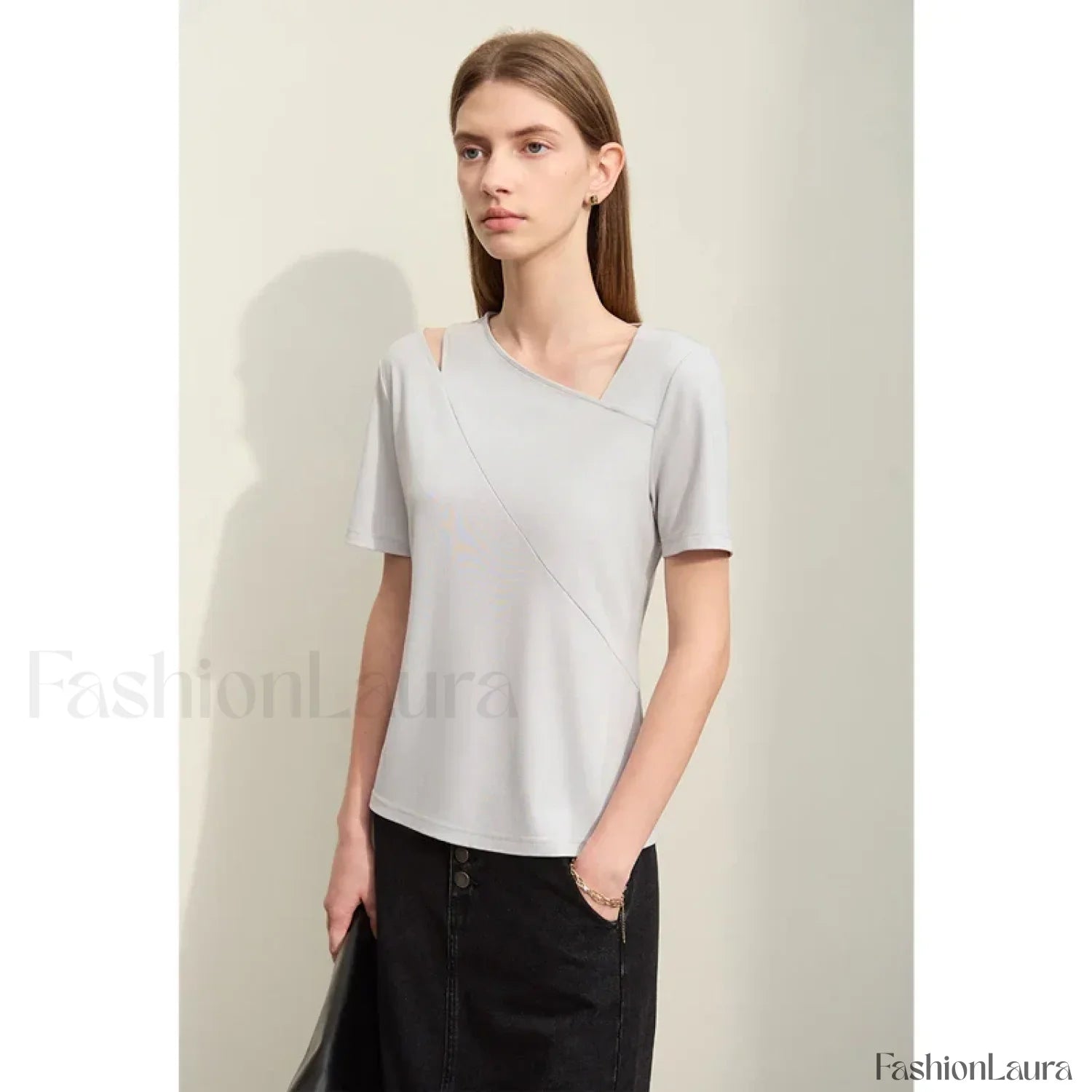 Asymmetric V-Neck Stretch T-Shirt