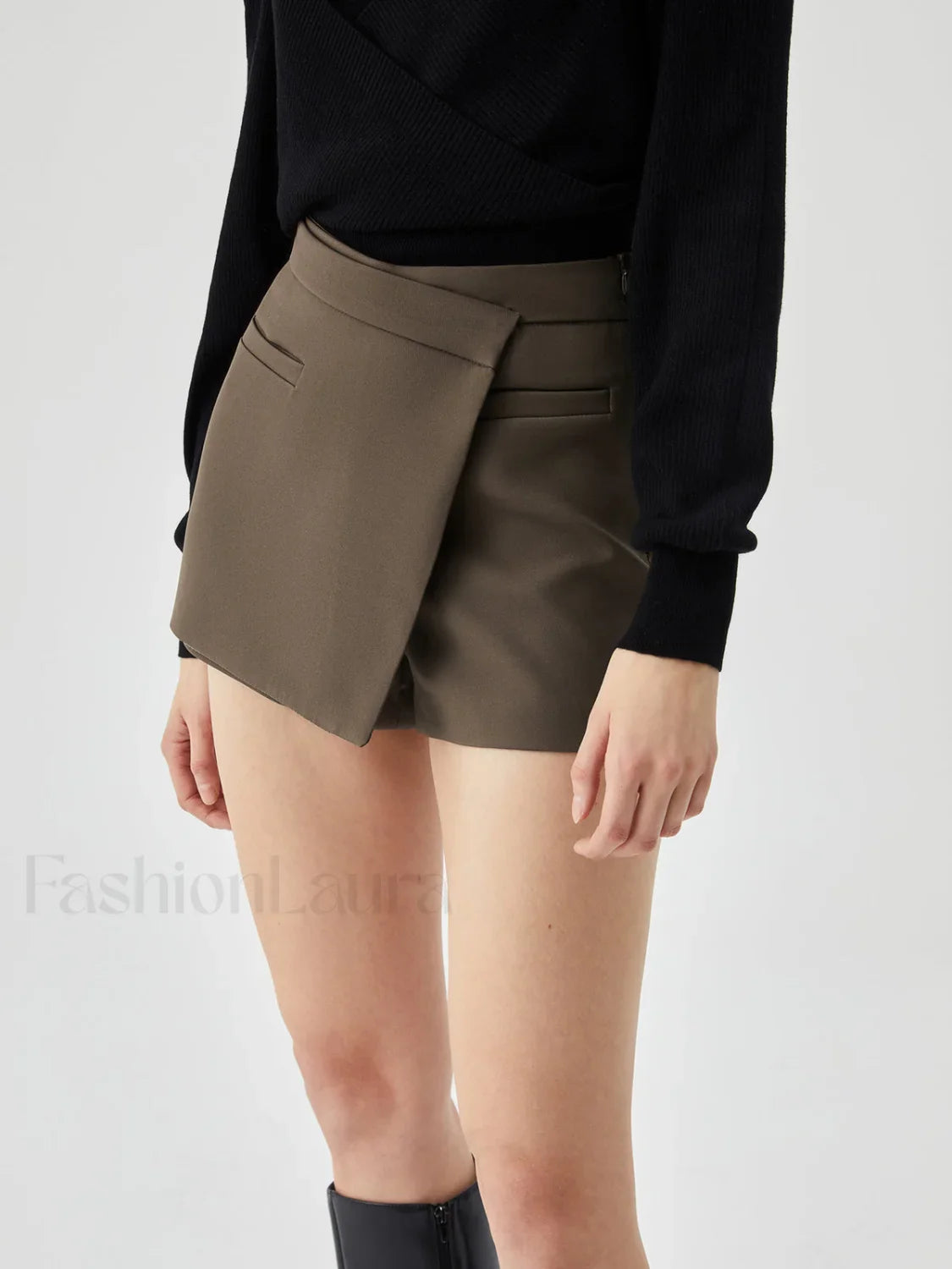 Asymmetric Wrap Graceful Zip Mini Skort
