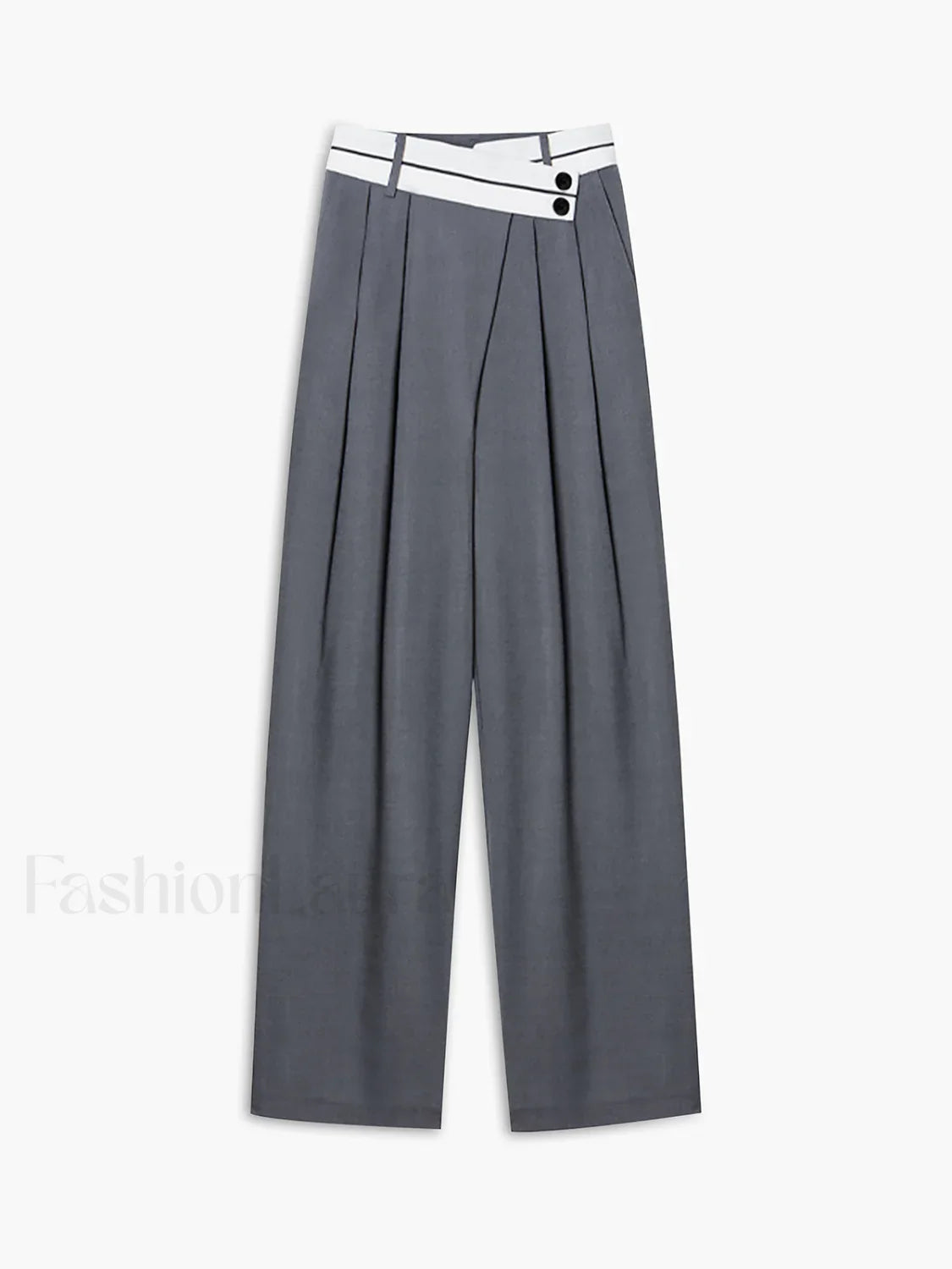 Asymmetrical Contrast Waistband Wide Leg Dress Pants Grey / XS Pants
