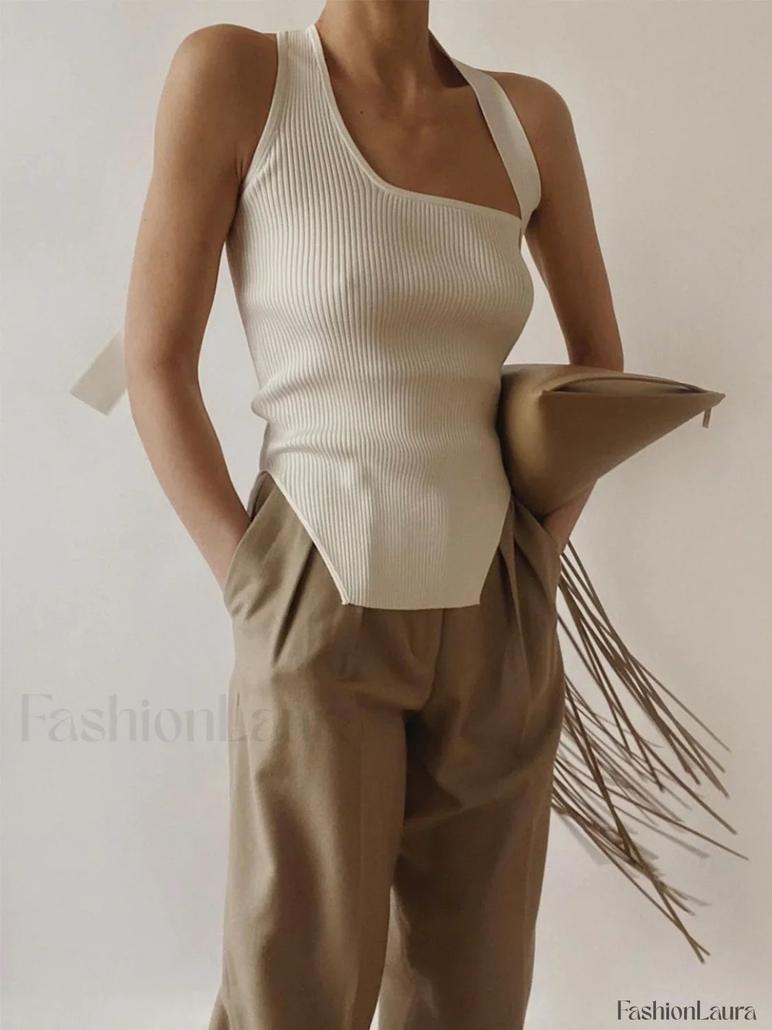 Asymmetrical Halter Rib Vest