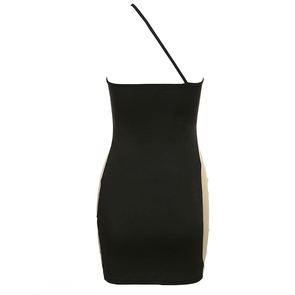 One Shoulder Cut Out Mesh Bodycon Mini Dress