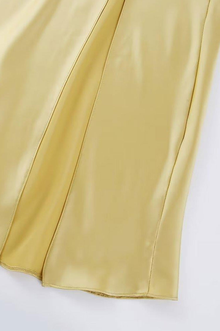 Asymmetrical One Shoulder Backless Midi Dress - Muted Yellow - View 3