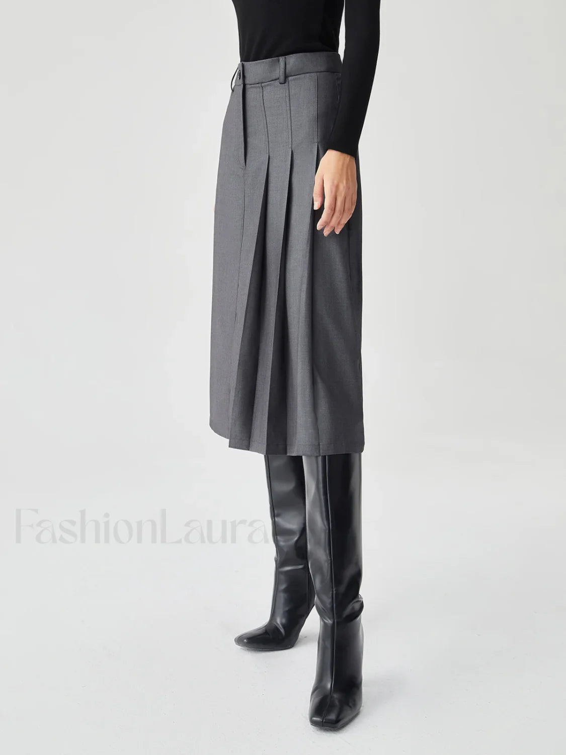 Asymmetrical Pleated Graceful Midi Skirt