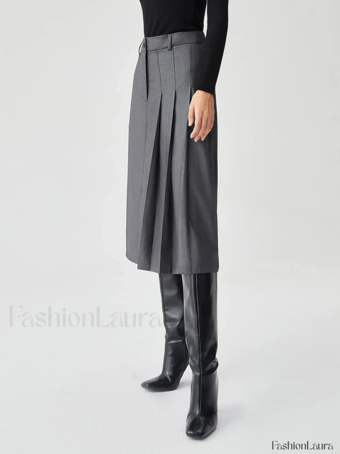 Asymmetrical Pleated Graceful Midi Skirt