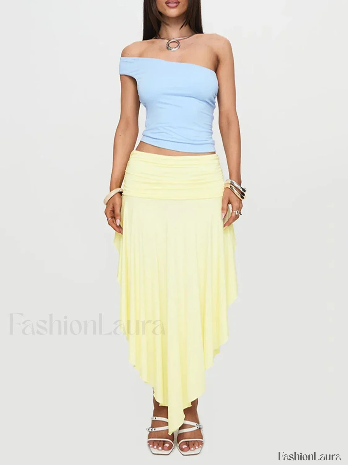 Asymmetrical Pleated Long Skirt