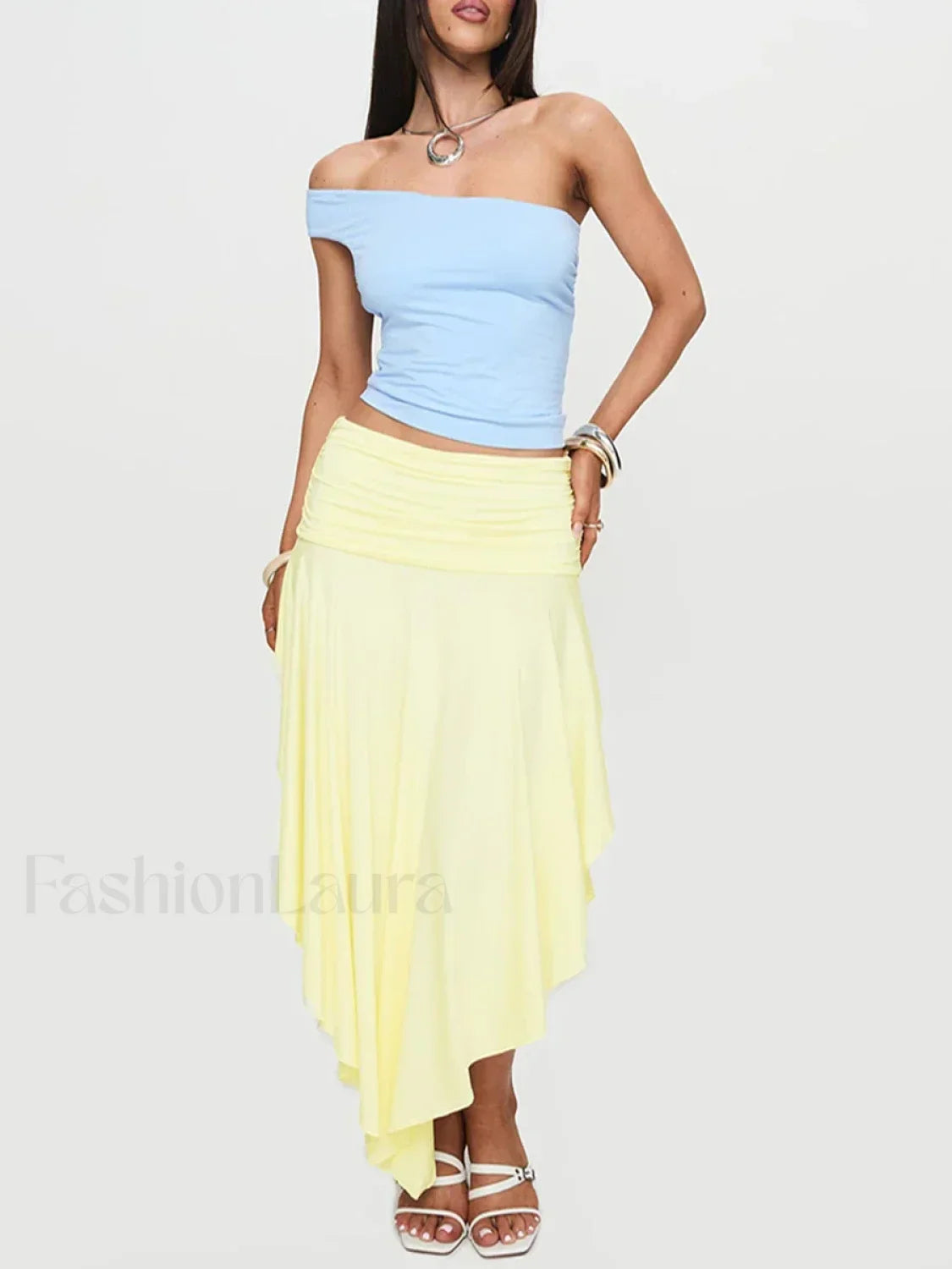 Asymmetrical Pleated Long Skirt