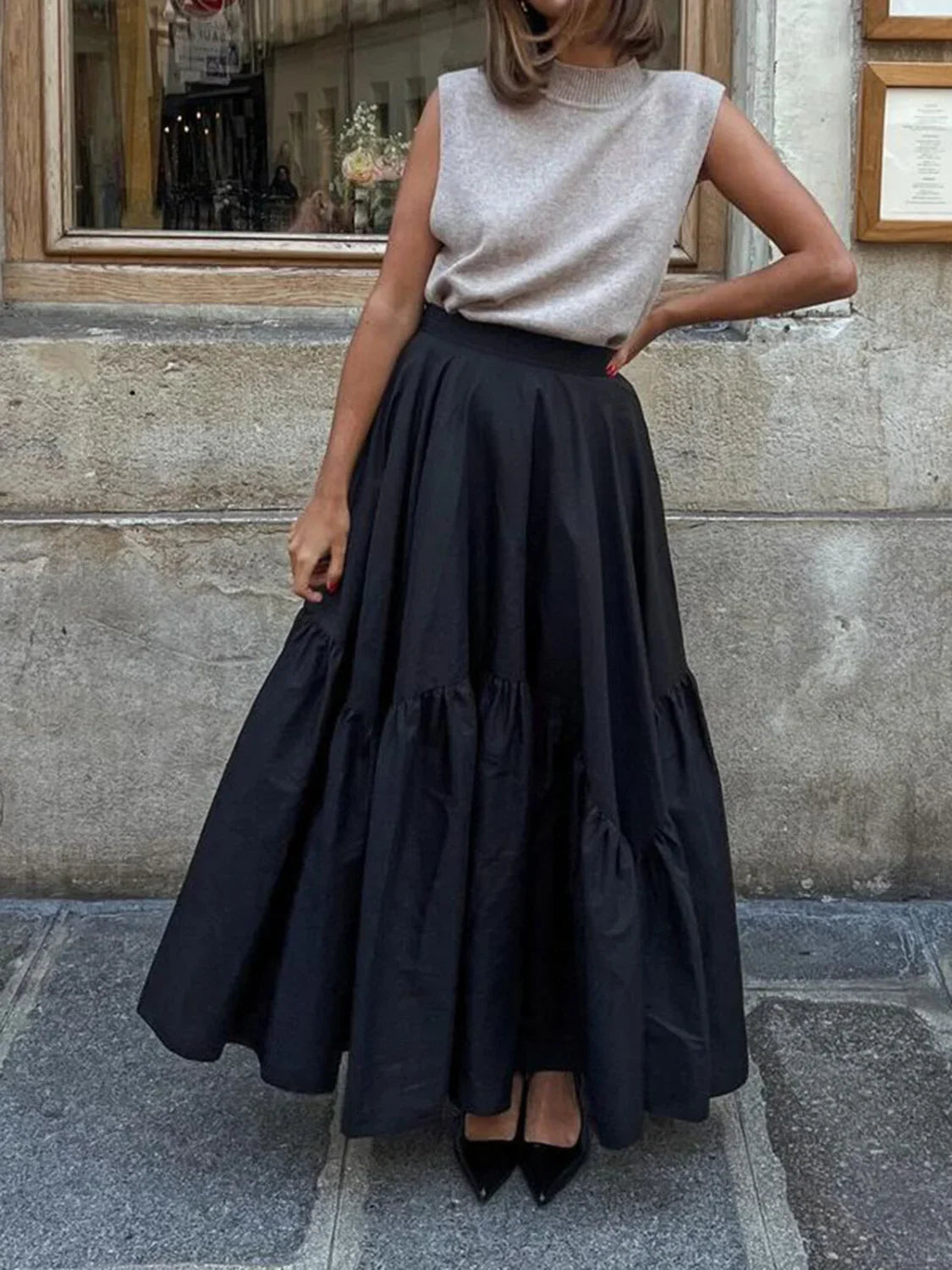 Asymmetrical Pleated Maxi Skirt Black / XS Skirts