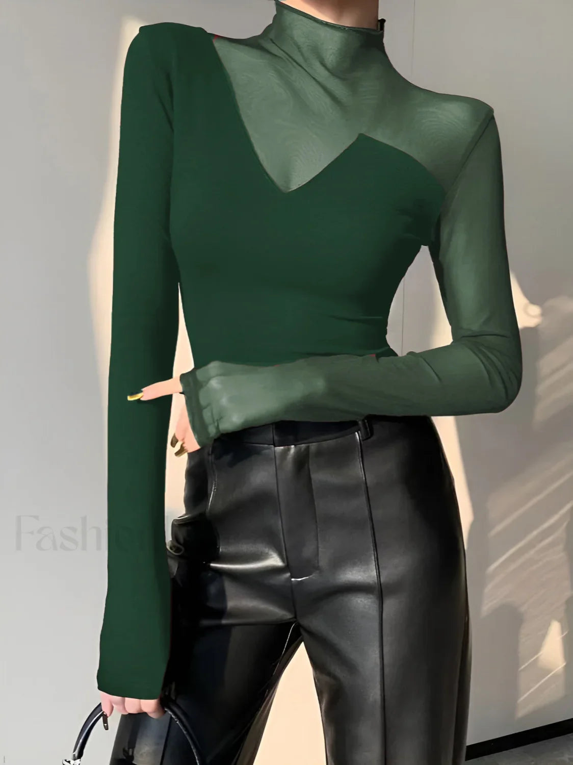 Asymmetrical Sheer Mesh Panel T-Shirt