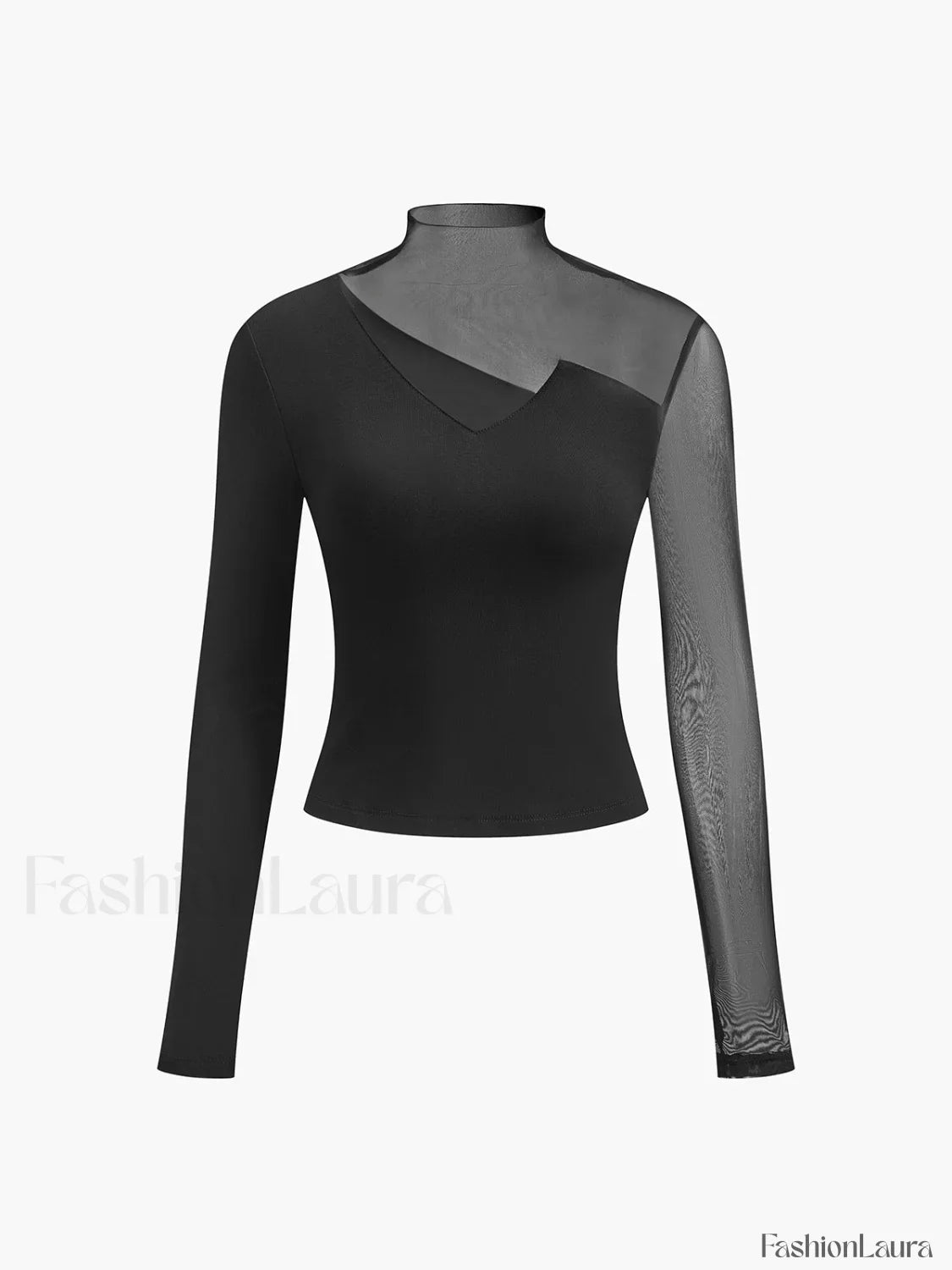 Asymmetrical Sheer Mesh Panel T-Shirt