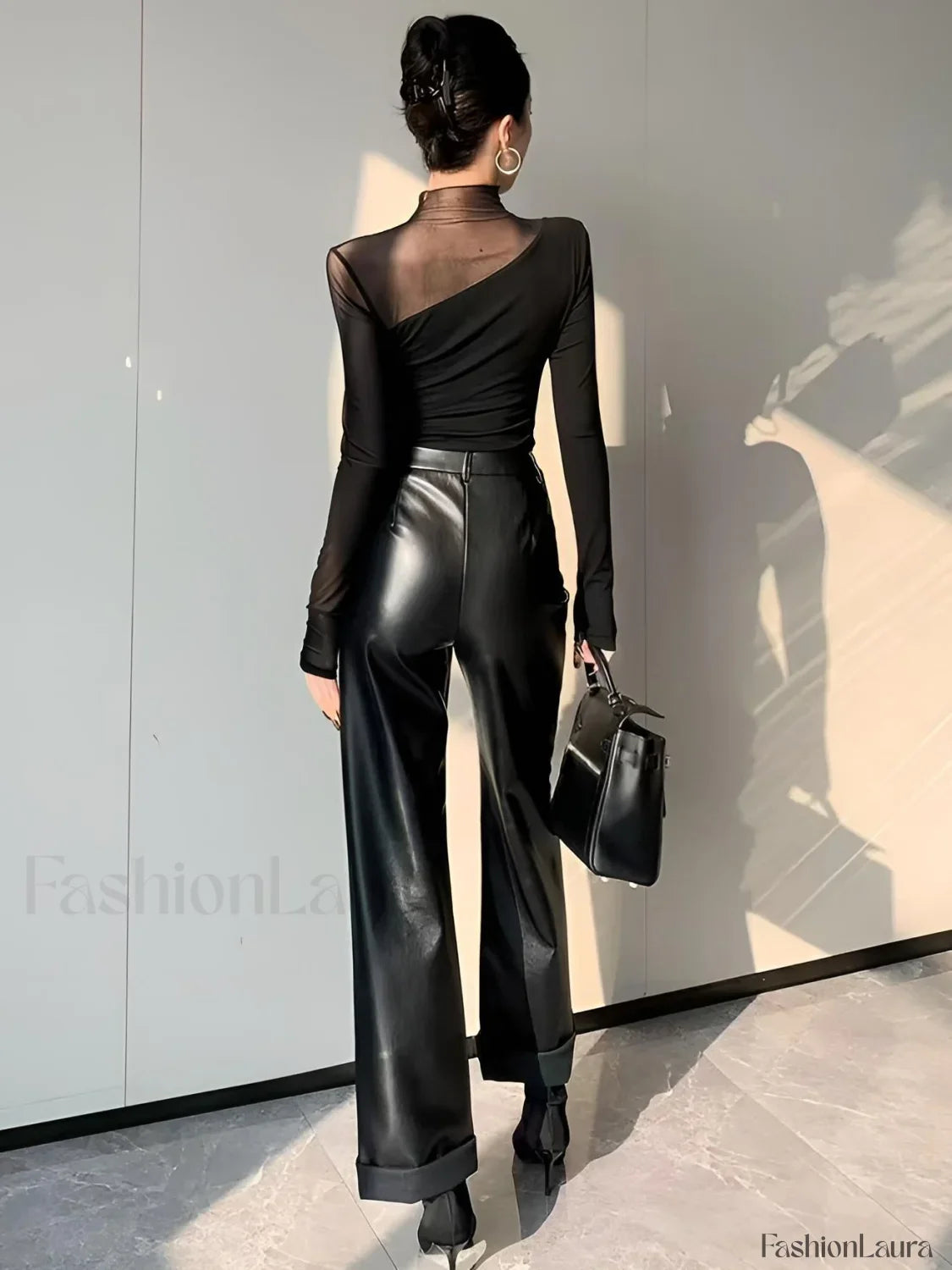 Asymmetrical Sheer Mesh Panel T-Shirt