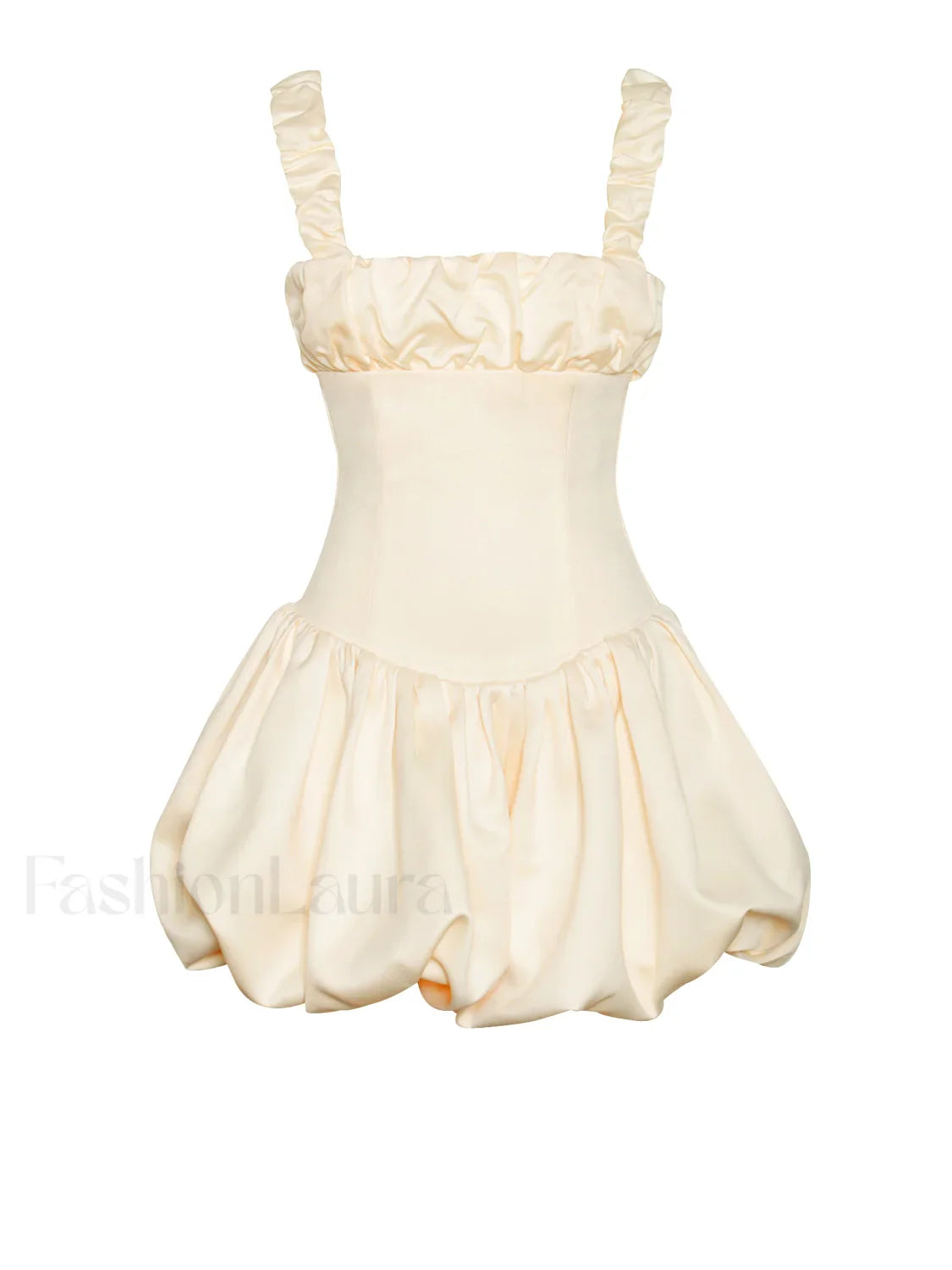 Aubrey Egg White Satin Graceful Bubble Hem Mini Dress