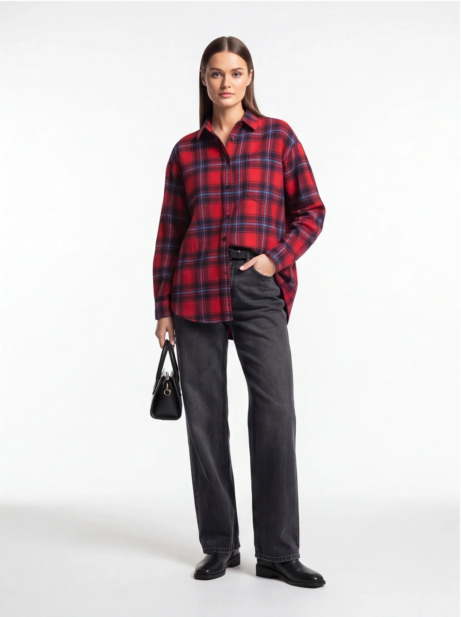 Stylish Oversized Red Plaid Shirt | Soft Fabric & Comfortable Fit