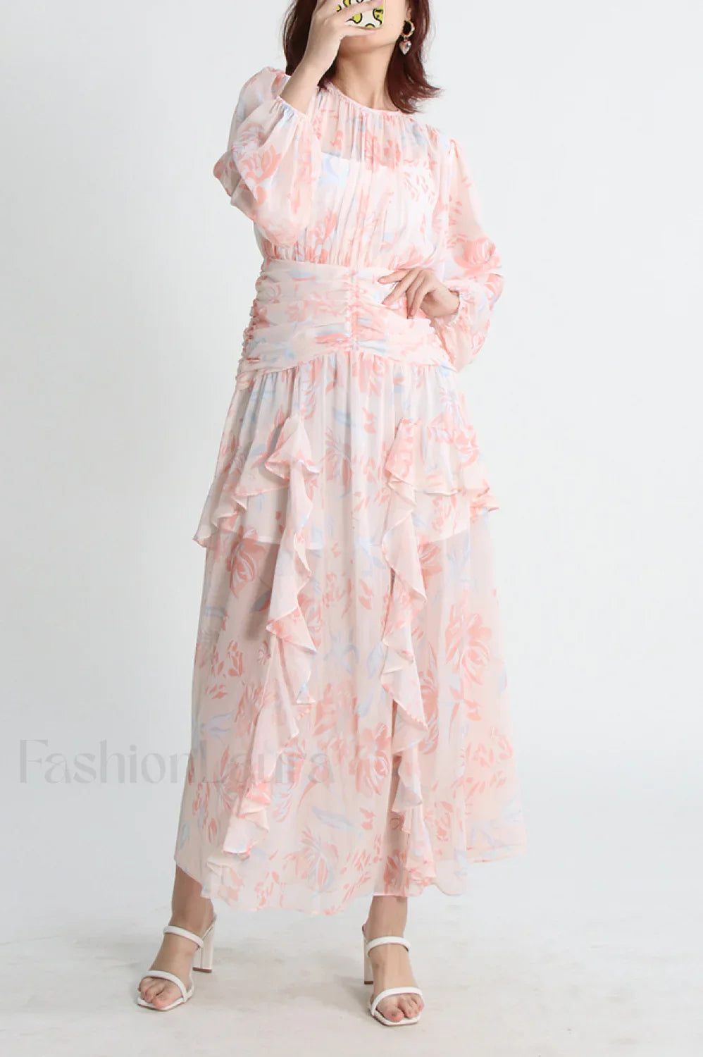 Aurier Round Neck Charming Balloon Sleeve Maxi Dress