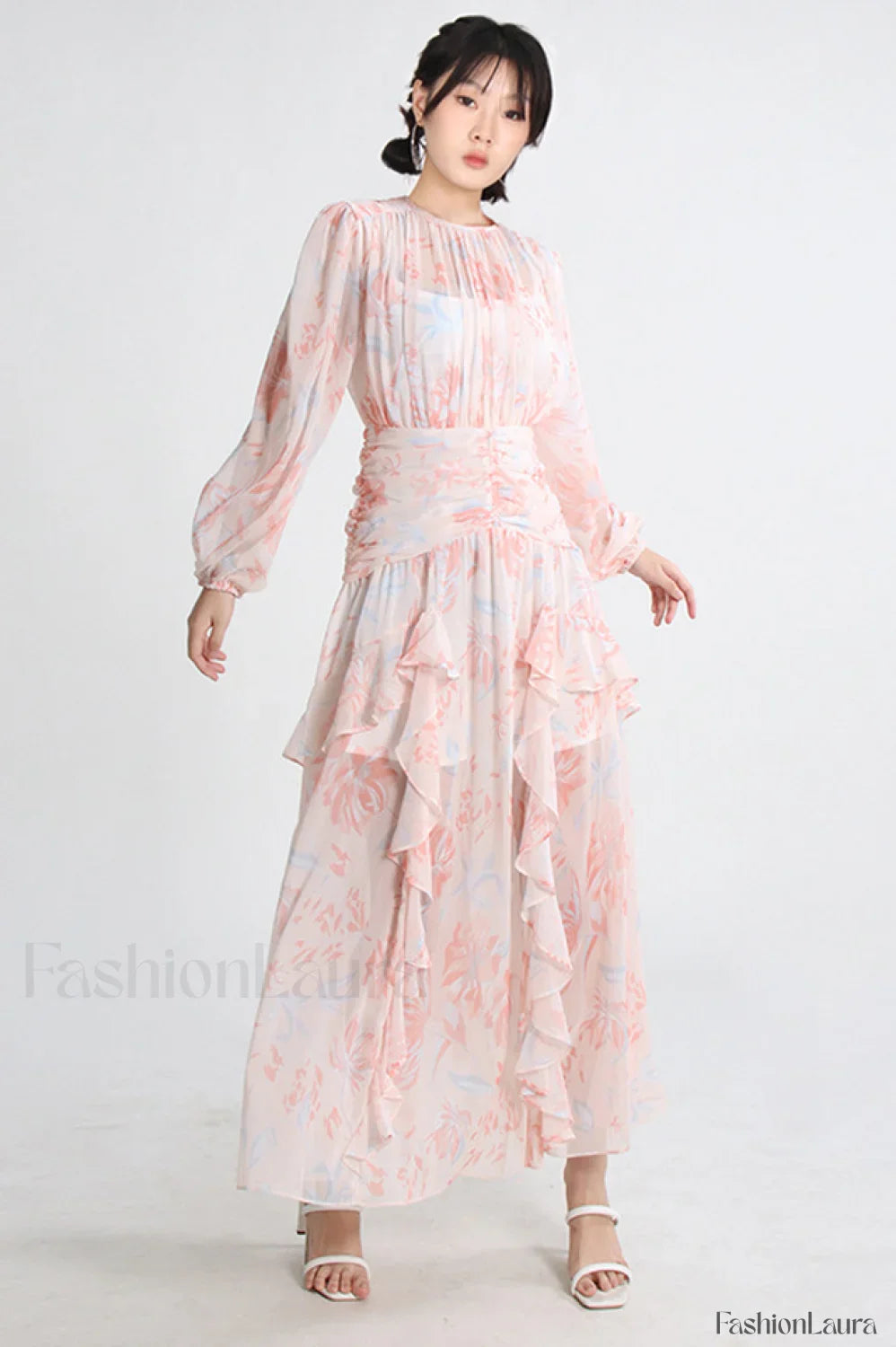 Aurier Round Neck Charming Balloon Sleeve Maxi Dress
