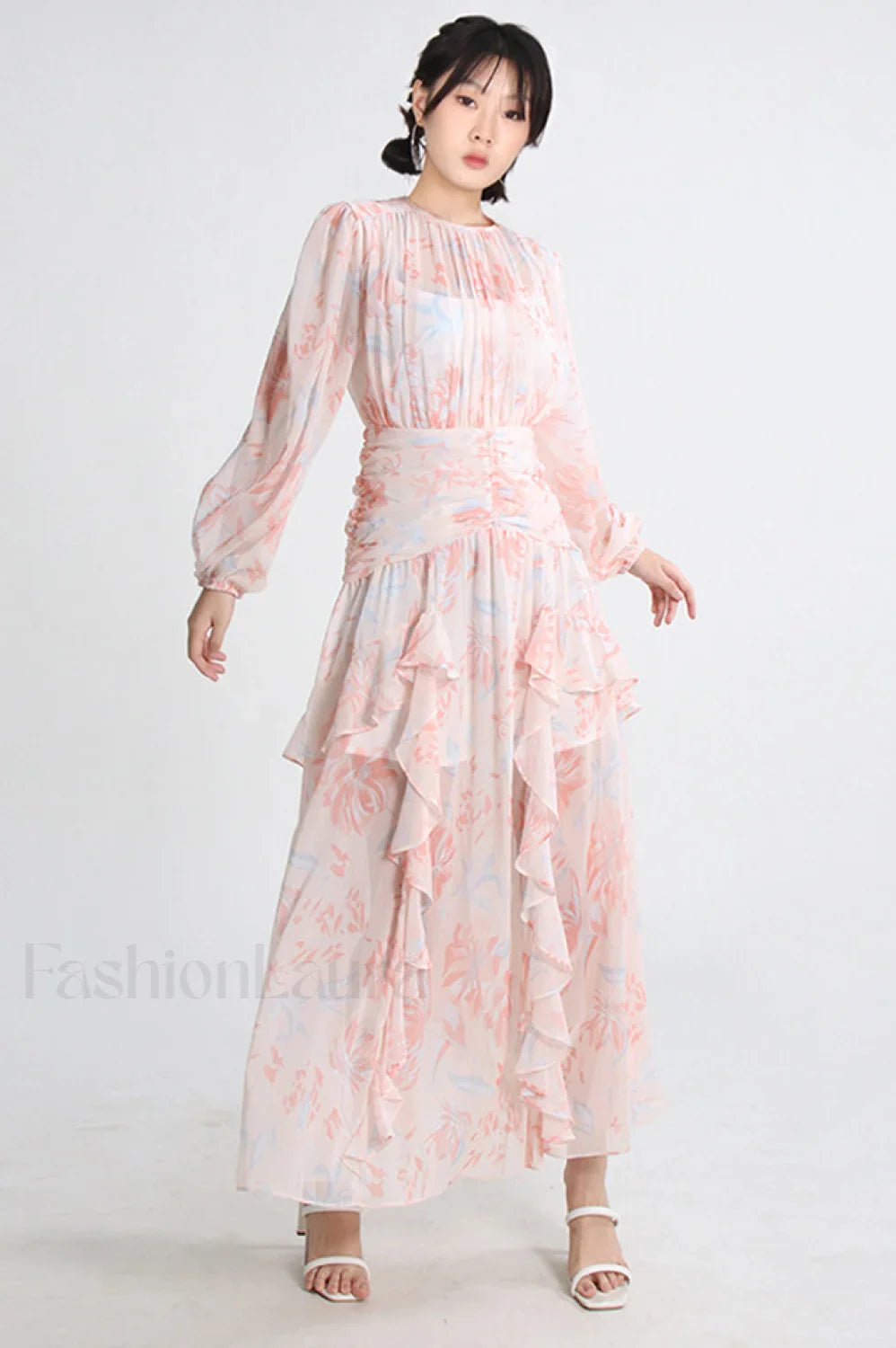 Aurier Round Neck Charming Balloon Sleeve Maxi Dress S / Faye Print
