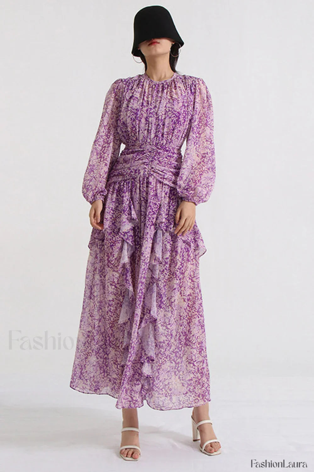 Aurier Round Neck Charming Balloon Sleeve Maxi Dress