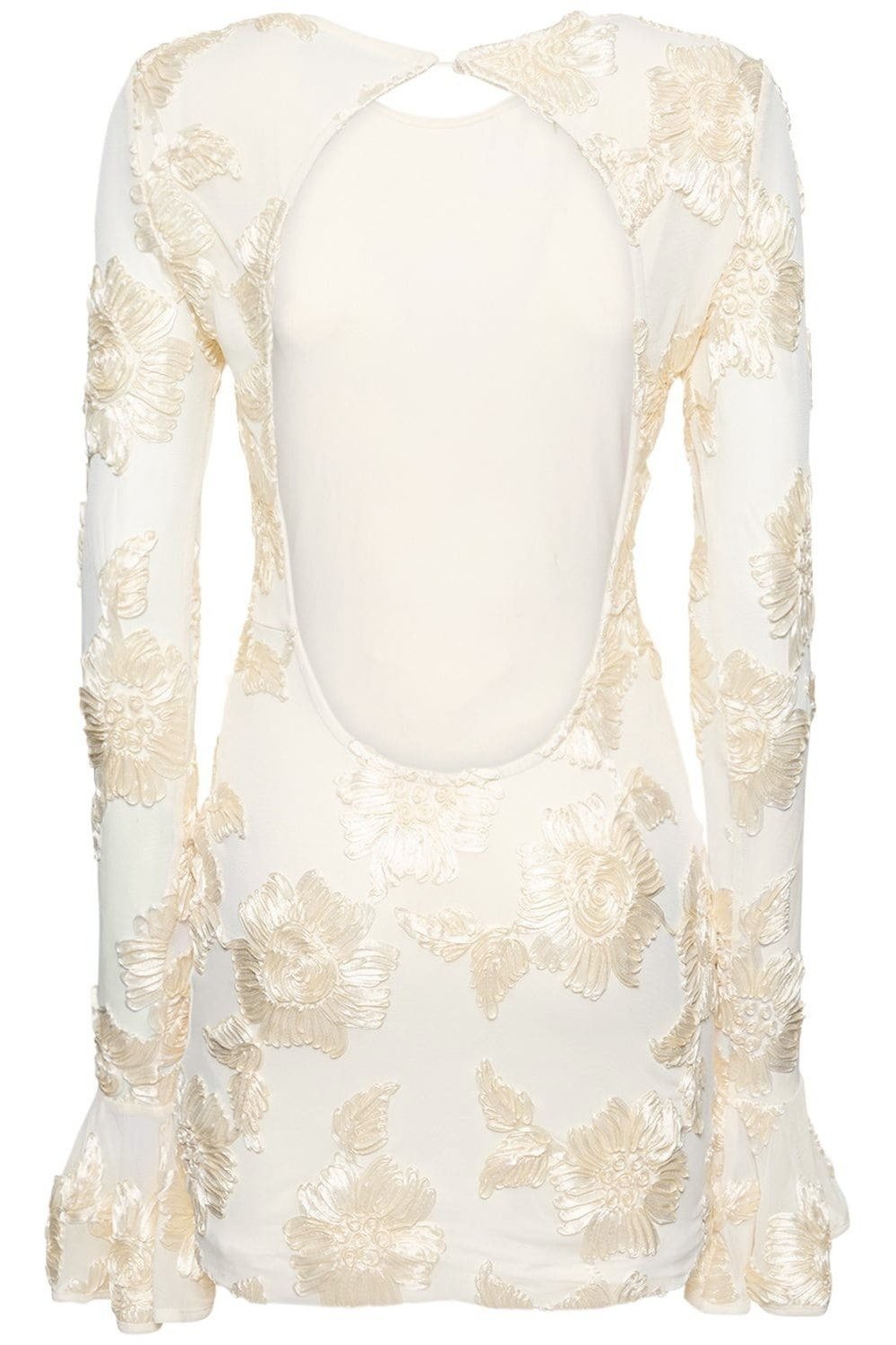 Floral Embroidered Mesh Crew Neck Long Bell Sleeve Dress 5