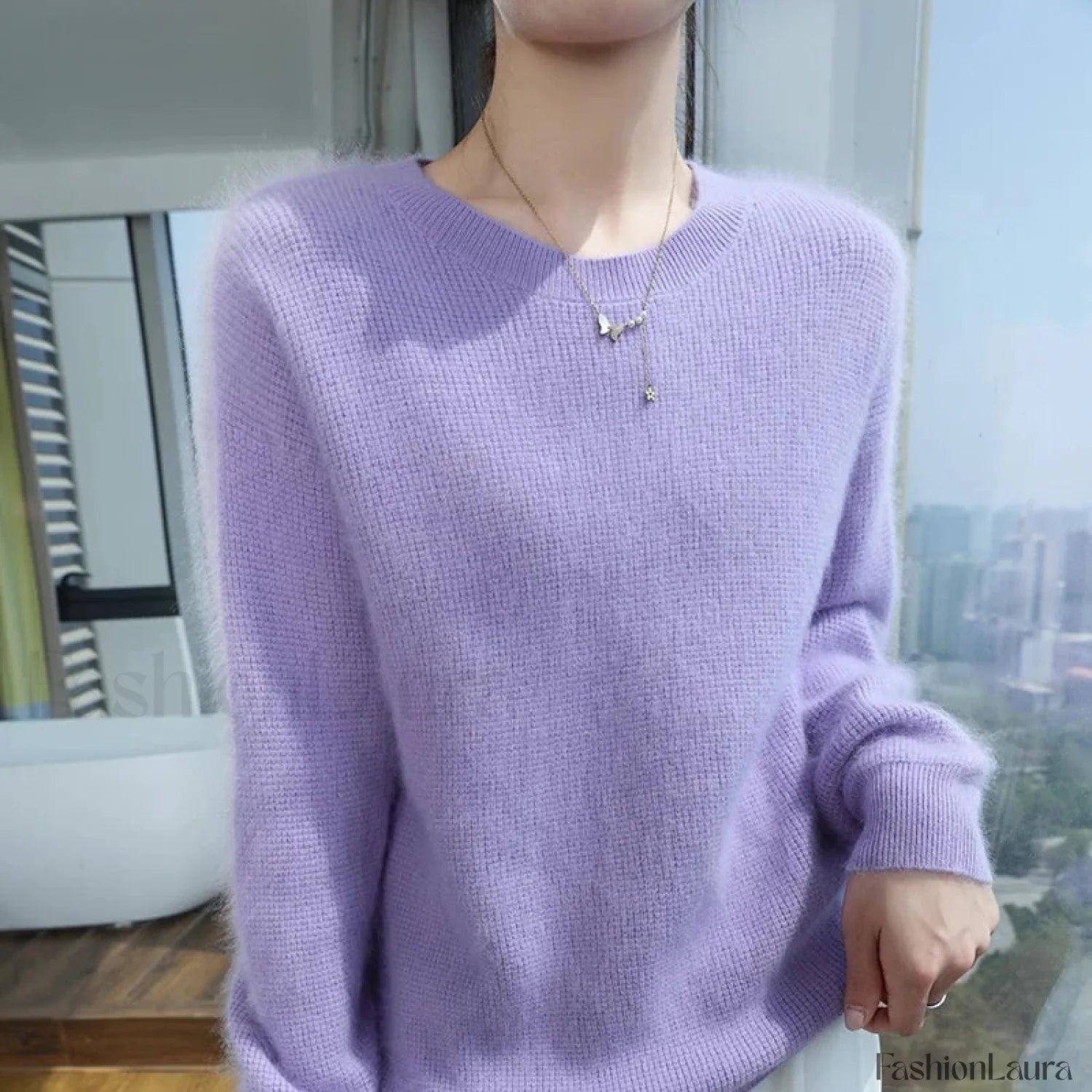 Autumn Winter New Women's Mink Cashmere Crewneck Jumper Fashion Solid Color Warm Sweater