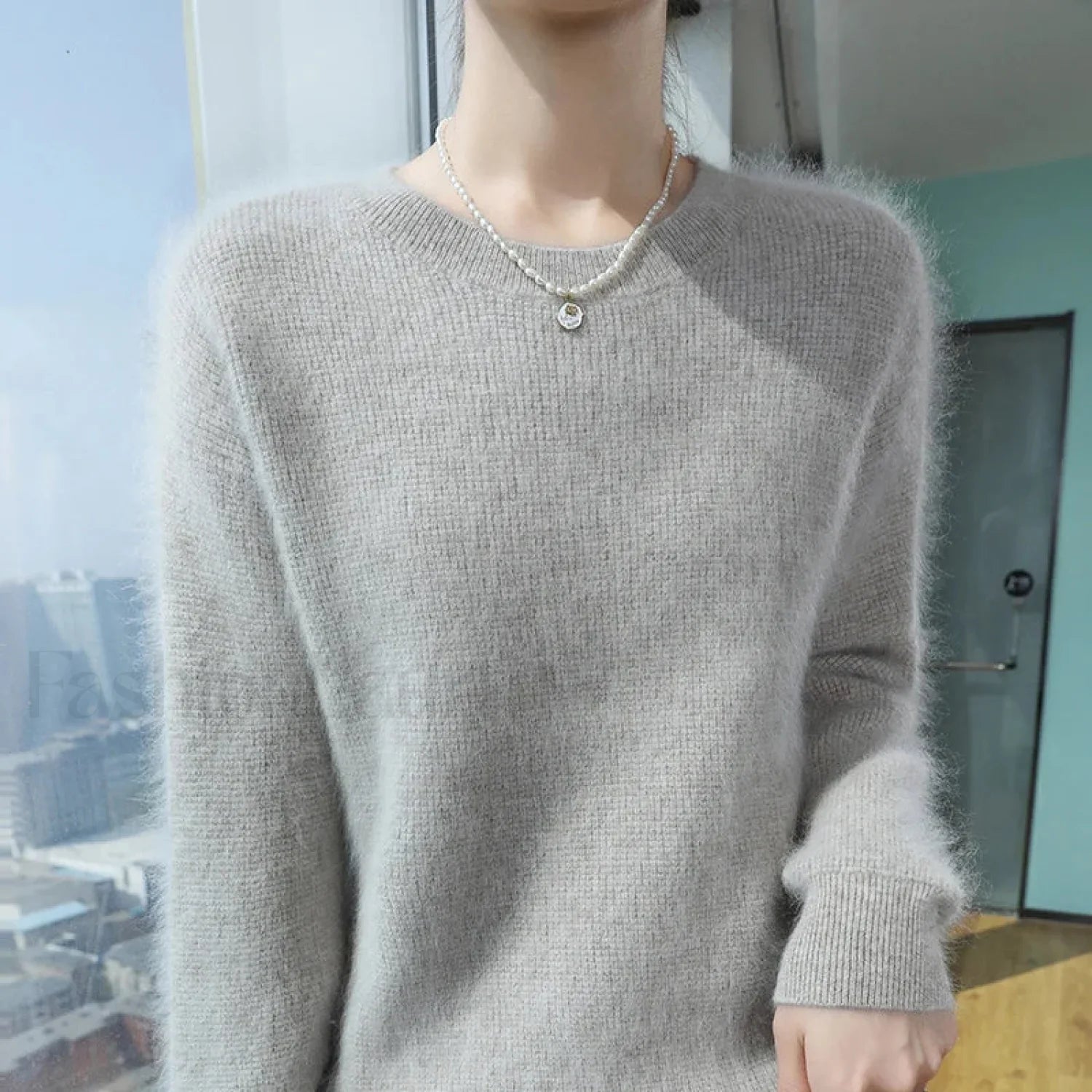 Autumn Winter New Women's Mink Cashmere Crewneck Jumper Fashion Solid Color Warm Sweater