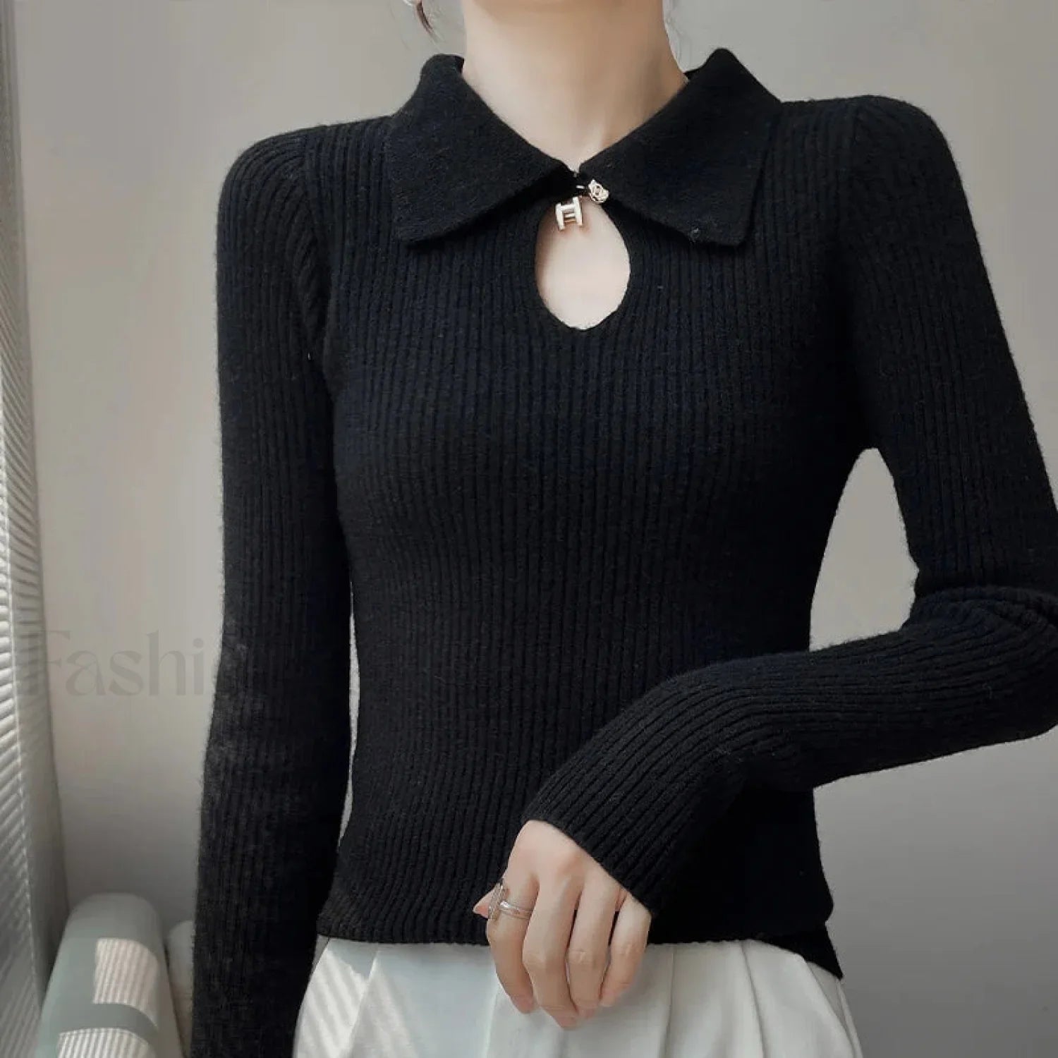 Autumn Winter New Women’s Wool Polo Neck Solid Color Thick Slim Cashmere Sweater BLACK / S Sweaters L