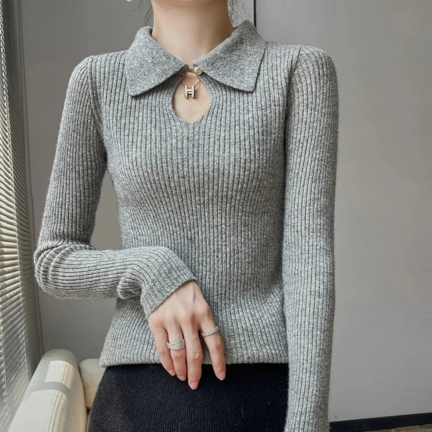 Autumn Winter New Women's Wool Polo Neck Solid Color Thick Slim Cashmere Sweater