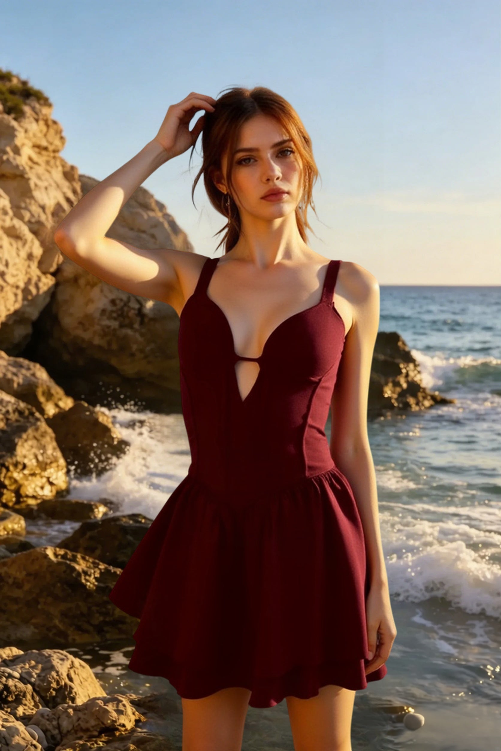 Spaghetti Strap Sweetheart Cut Out Fit and Flare Mini Dress