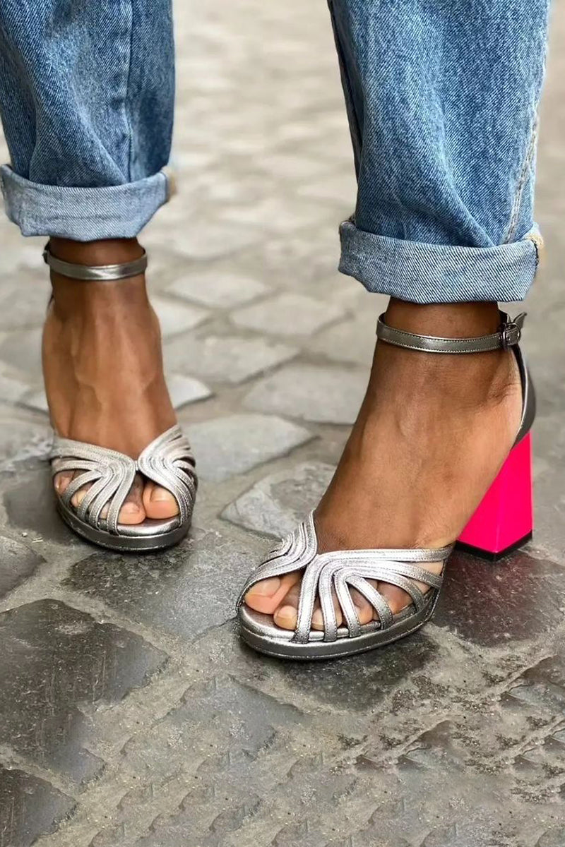 Strappy Peep Toe Ankle Strap Block Heel Sandals