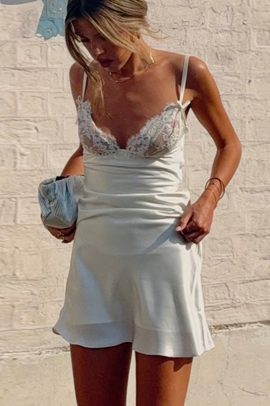 Lace Trim Plunge Slip Dress - View 4