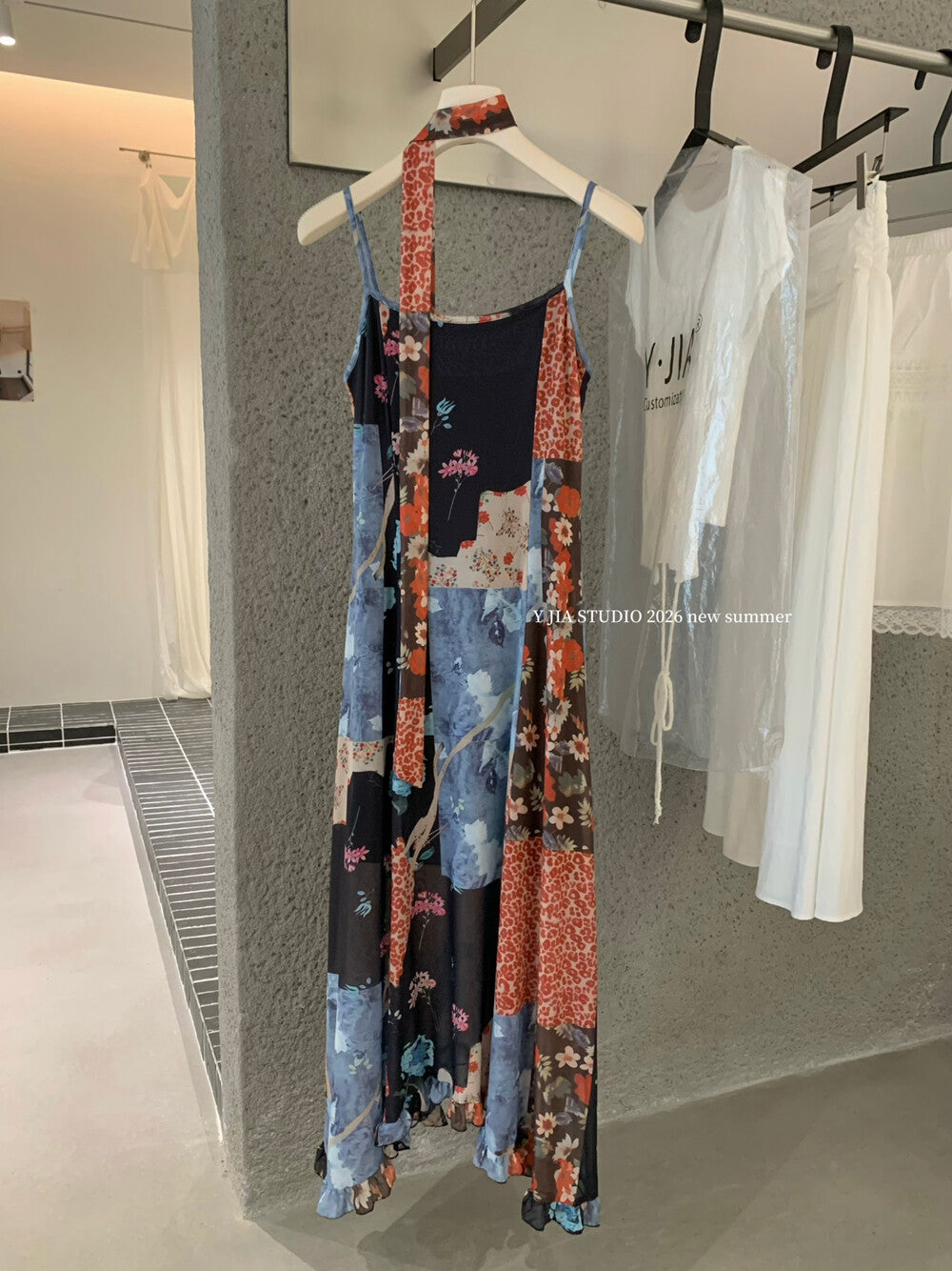 Floral Patchwork Spaghetti Strap Ruffle Maxi Dress 18