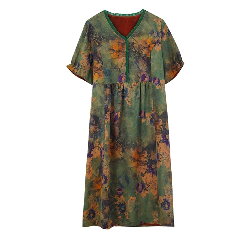 Floral Print V-Neck Short Sleeve Empire Waist Midi Dress