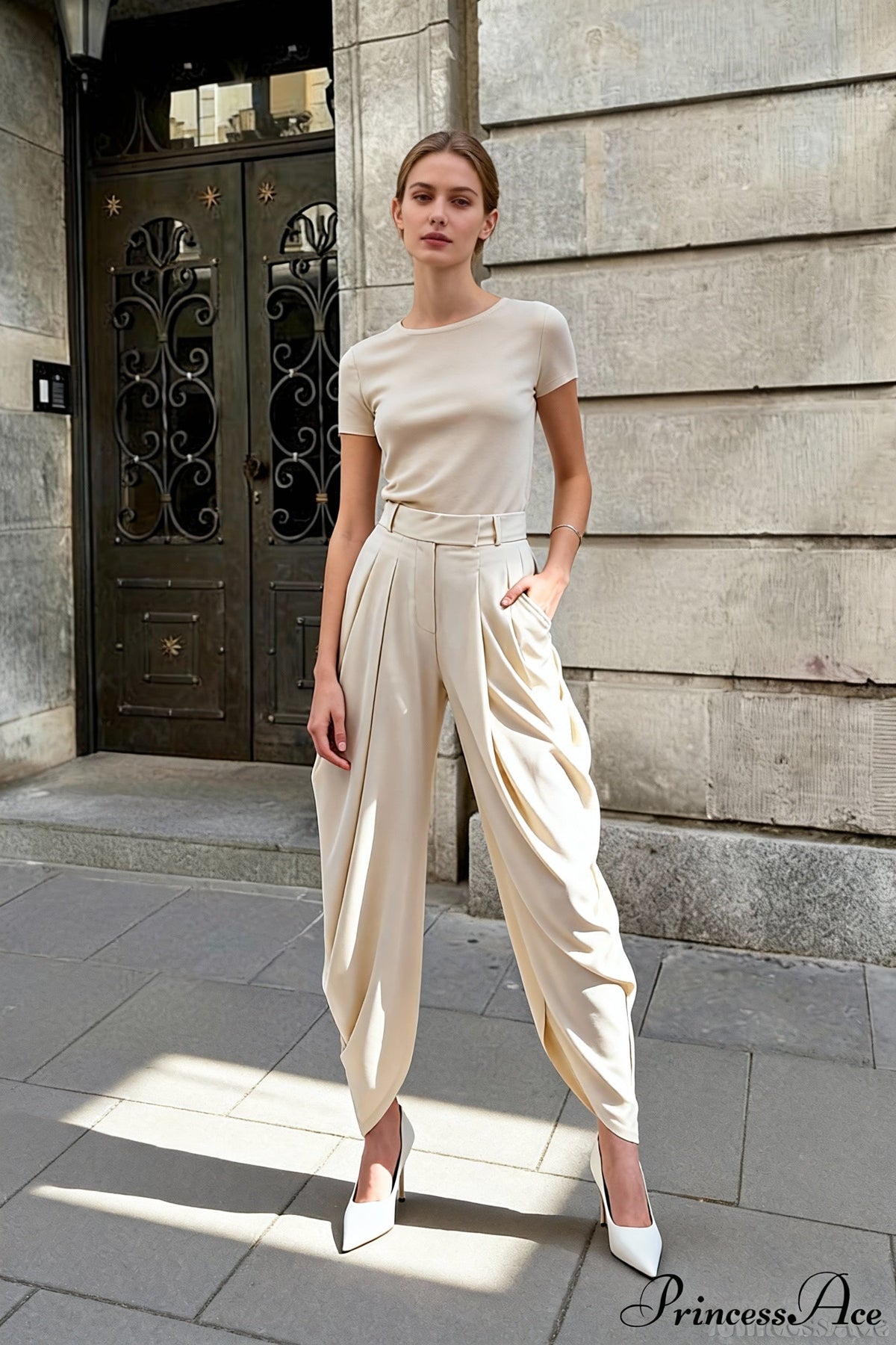 High Waist Pleated Draped Tapered Harem Pants 3