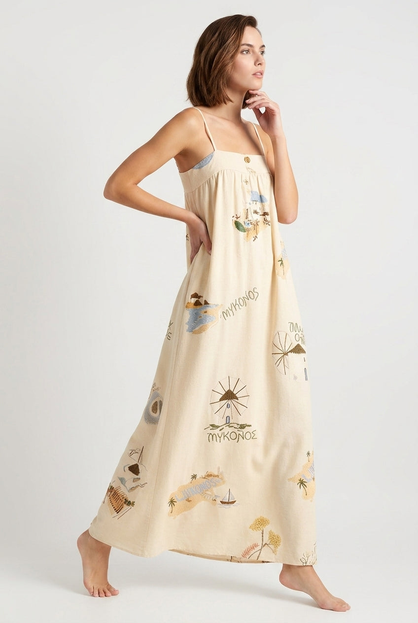 Linen Spaghetti Strap Vacation Dress
