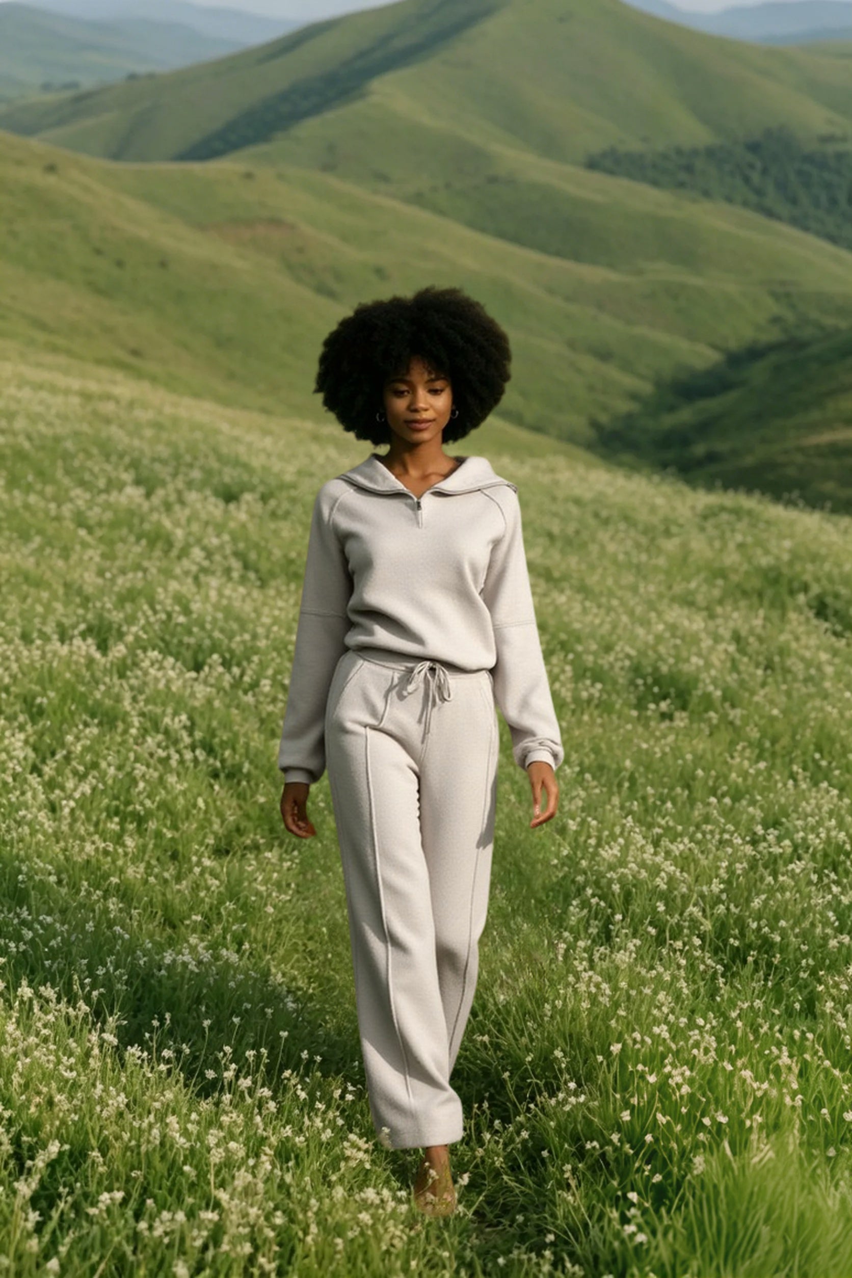 Turtleneck Half Zip Solid Pants Two Piece Set