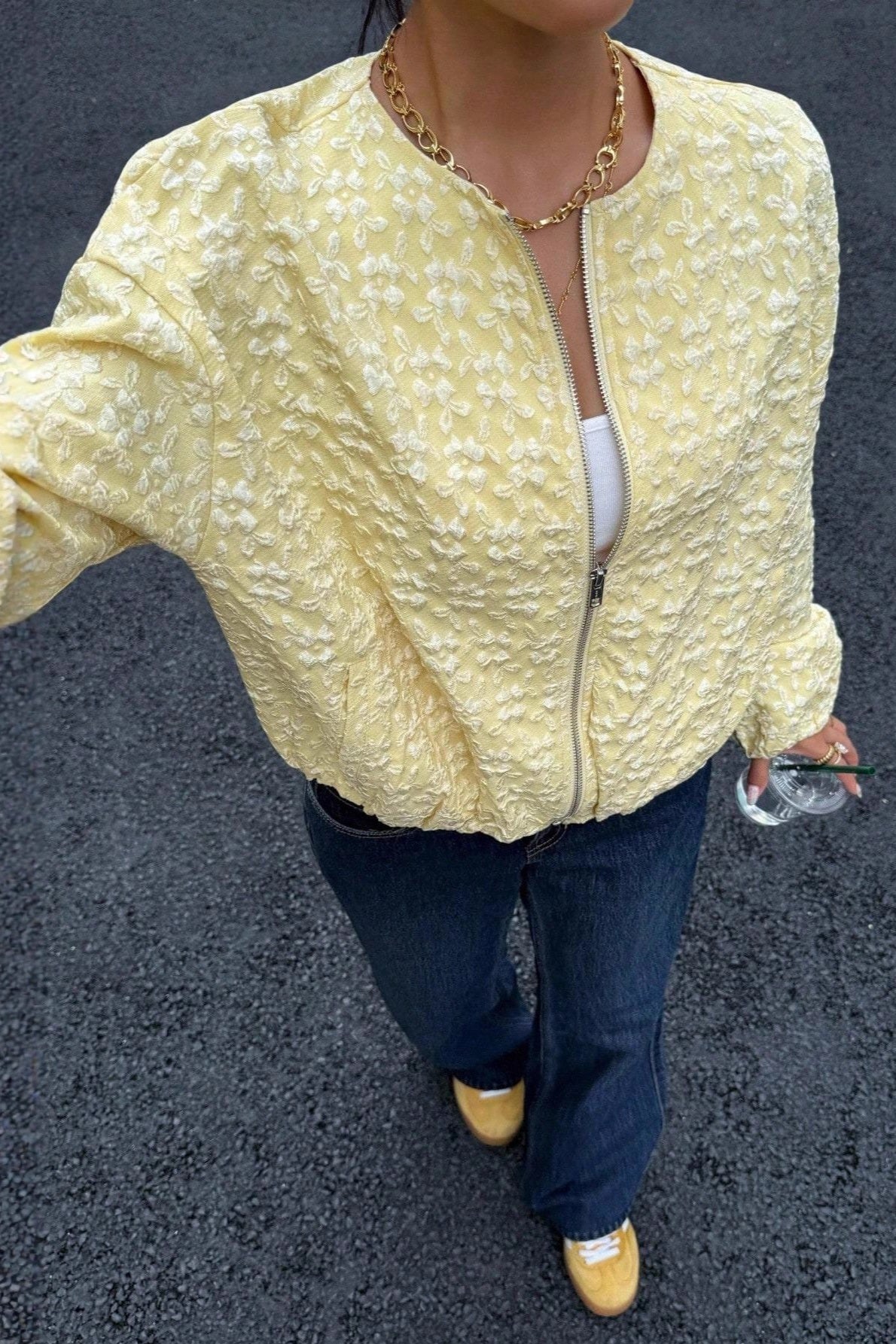 Cropped Jacquard Sleeve Jacket