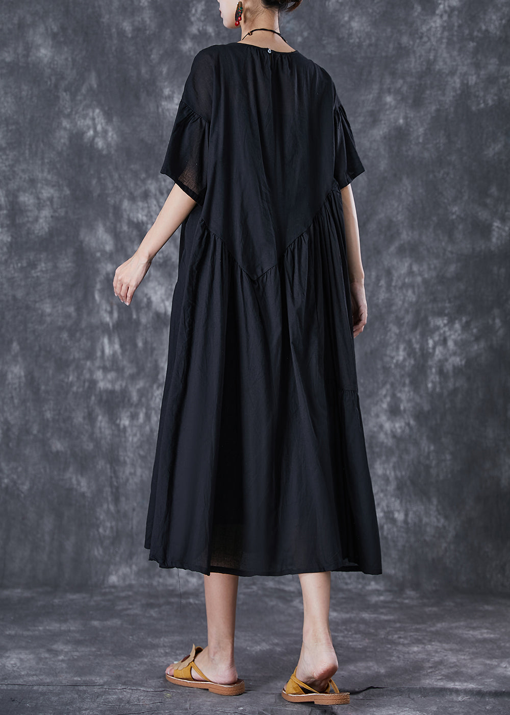 Oversized Asymmetrical Tiered Pleated Pocket Midi Smock Dress