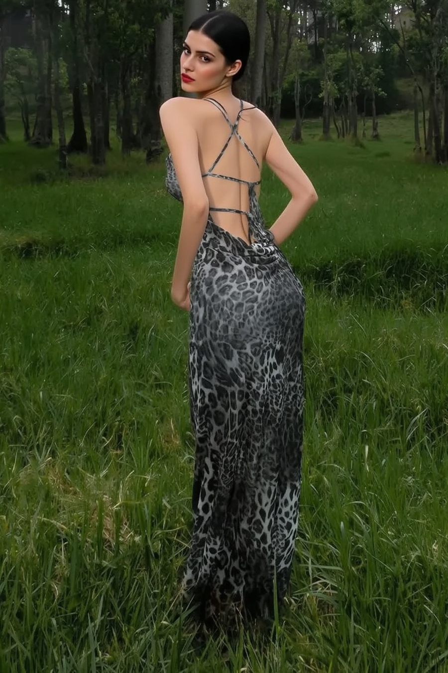 Sexy Leopard Backless Cocktail Slip Dress