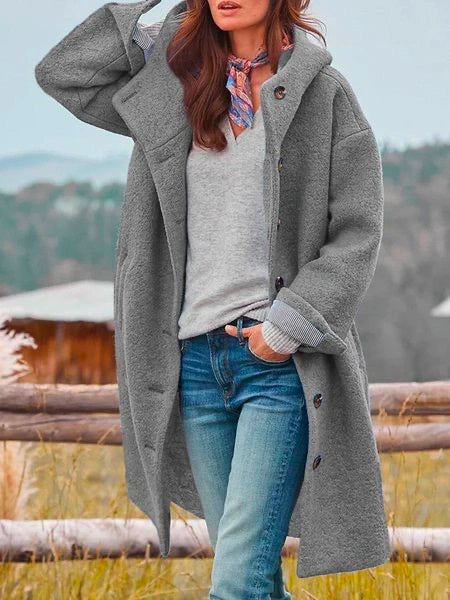Hooded Button Front Longline Coat