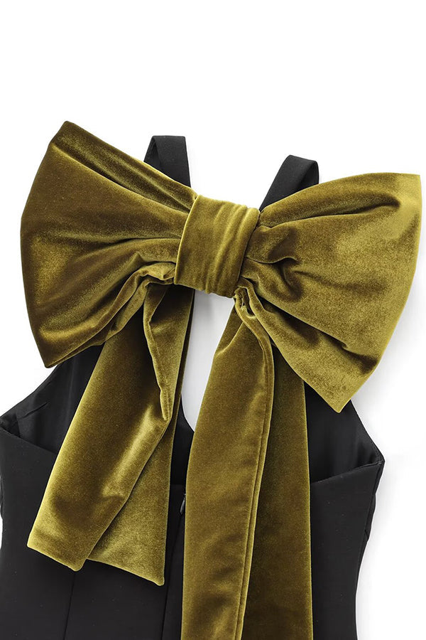 Sweet Party Contrast Back Velvet Bow Detail Mini Dress - View 7