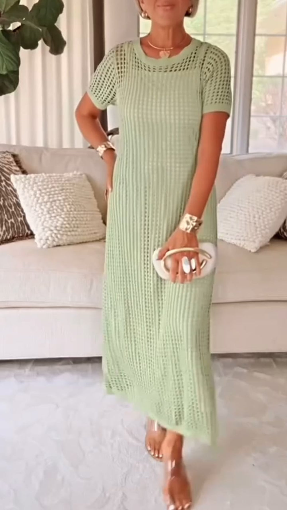 Boat Neck Hollow Airy Two-piece Dress