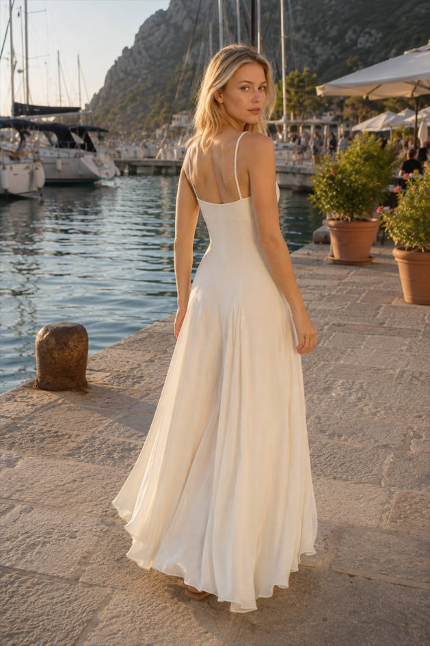 Spaghetti Strap Scoop Neck Seamed Bodice Flowy Swing Maxi Dress 4