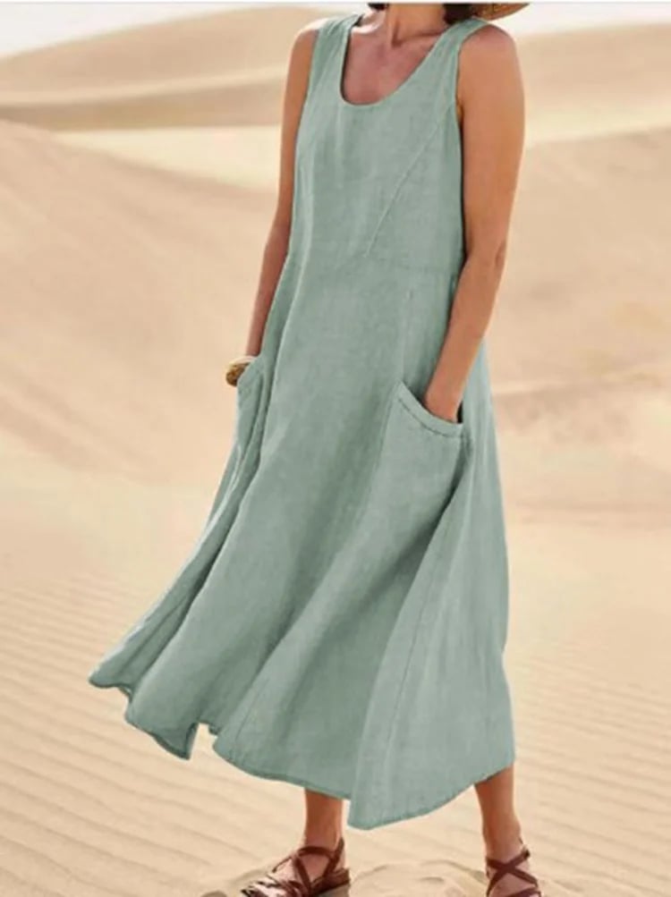 Scoop Neck Side Pocket Maxi Dress and Button Cardigan Two-Piece Set
