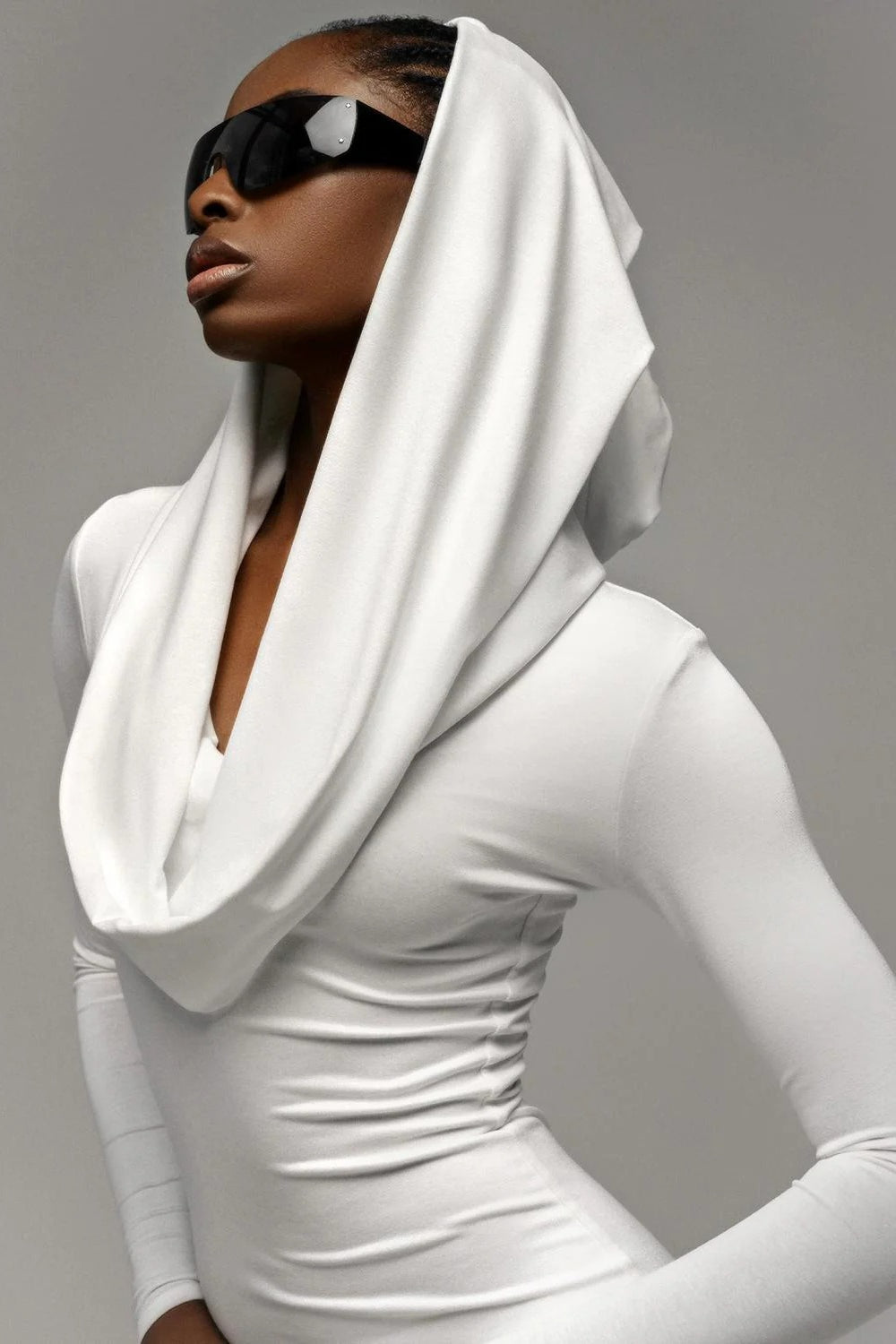 Cowl Neck Hooded Long Sleeve Bodycon Maxi Dress