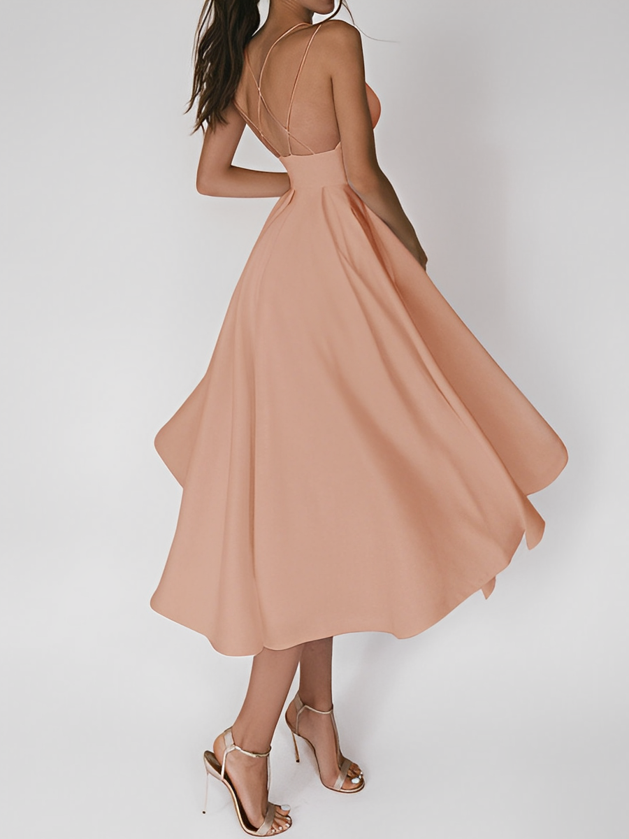 Spaghetti Strap Cross Back Fit and Flare A-Line Midi Dress