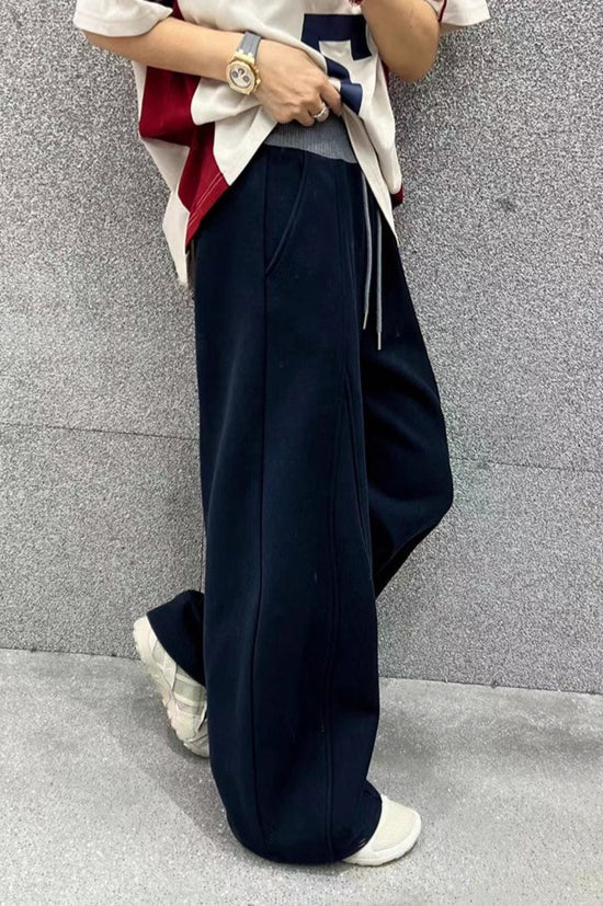 Solid Color Casual Fluid Wide Leg Fleece Sweat Pants