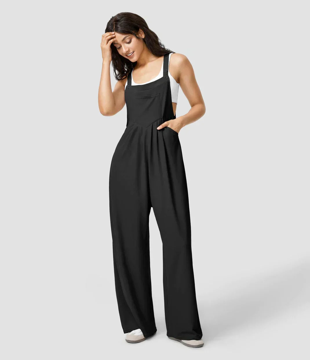 Adjustable Strap Bib Pocket Wide Leg Overall Jumpsuit