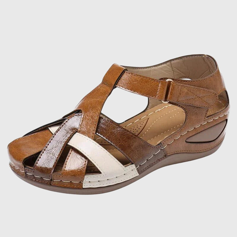 Closed Toe Cross Strap Hook and Loop Wedge Sandals