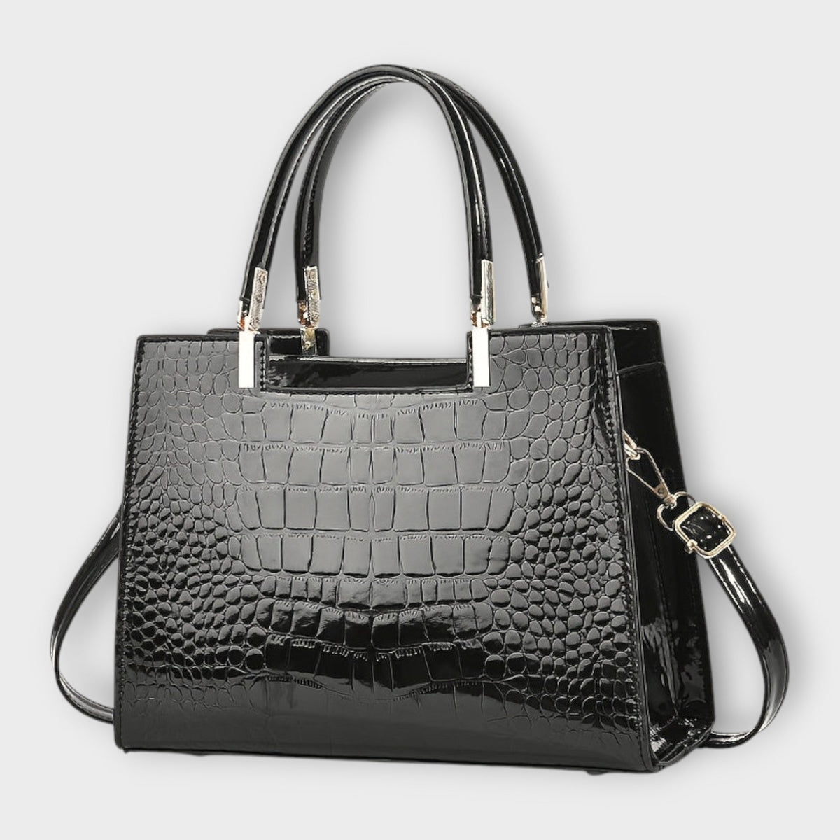 Croc Embossed Structured Top Handle Tote Bag