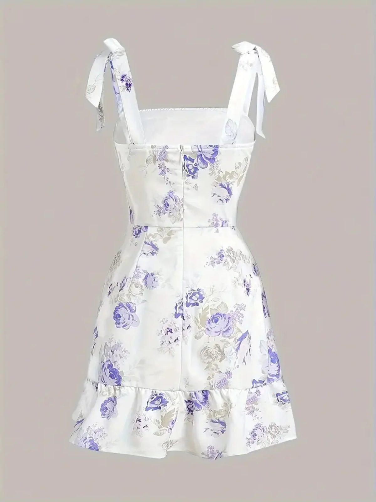 Ruffled Hem Floral Tie-Strap Mini Dress