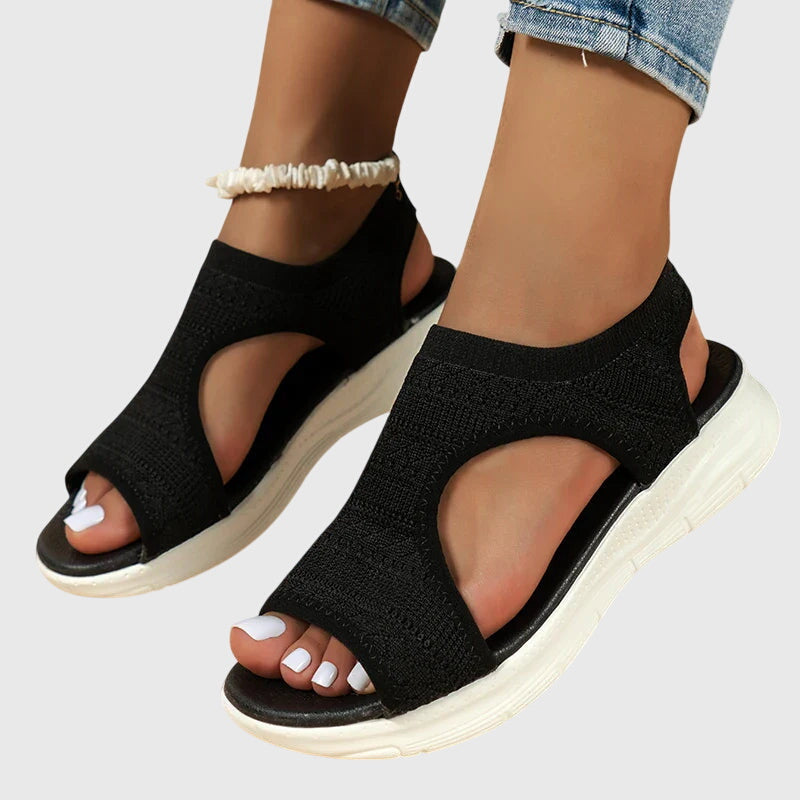 Knit Open Toe Cut Out Slingback Platform Sandals